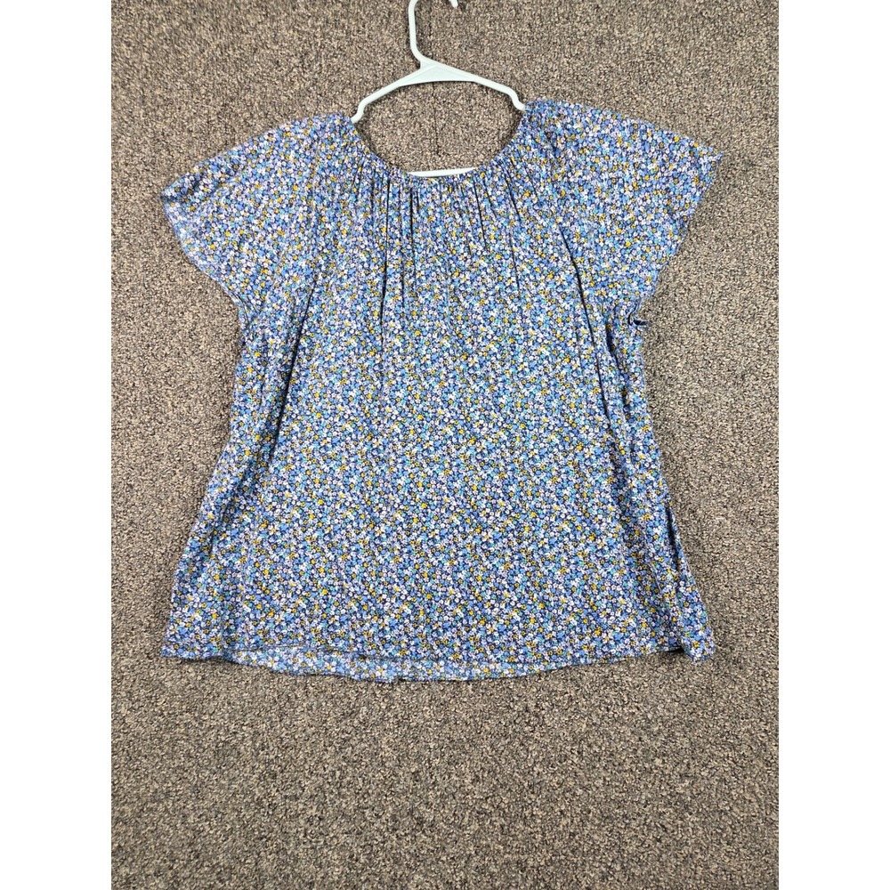 Old Navy Short‎ Sleeve Shirt Womens Large Blue Floral Cotton Viscose Blouse